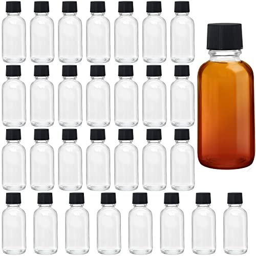 Belle Vous Kleine Schnapsflaschen (30 Stk.) - 30 ml - Wiederverwendbare Kleine Flaschen zum Befüllen aus Glas mit Schwarzem Schraubverschluss - Mini Glasflaschen zum Befüllen für Hochzeiten, Partys