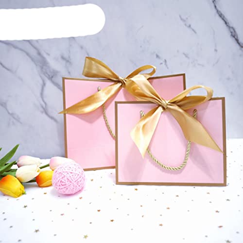 Hübsche rosa Geschenktüte, Geschenkbox, Ornament, Pyjama, Buch, schwarzer Griff, mit Schleife, Papierbox, Kraftverpackung, rosa Goldrand, 10 Stück, 28 x 20 x 10 cm