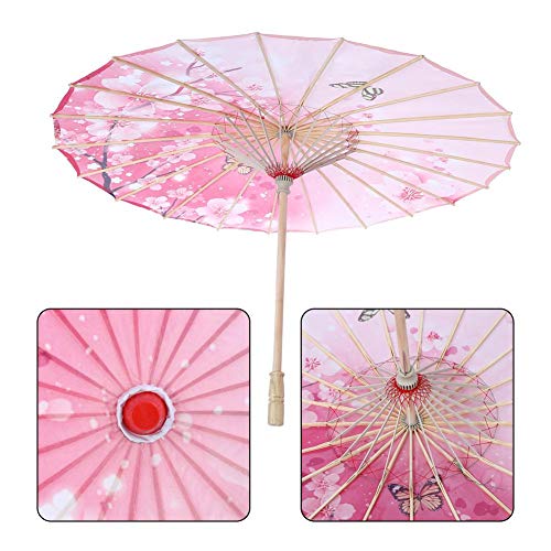 Diyeeni Chinesischer Traditioneller Sonnenschirm, Handgemachte Regenschirm, Geöltem Papier Regenschirm, Holzgriff 55cm, Wunderbares Kostüm Tanz Fotografie Kunst Zubehör Party (Rosa)