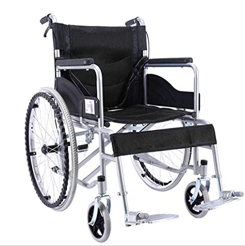 AOLI Faltbaren Rollstuhl, Leicht mit Eigenantrieb Komfortabler Tragbarer Rollstuhl, faltbare Fußpedal, mit Bremse hinten, Handcart für ältere Kinder,Schwarz