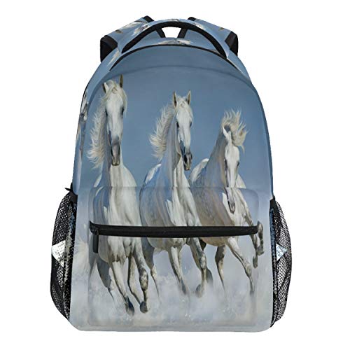 Oarencol Rucksack mit weißen Pferden im Schnee und Winterfeld, Tagesrucksack, Reisen, Schule, Hochschultasche für Damen Herren und Jungen