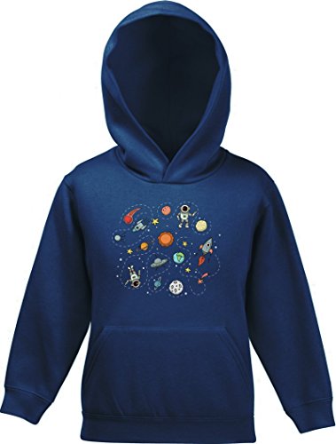 ShirtStreet Raumfahrer Kinder Kids Kapuzen Hoodie - Pullover mit Astronauten im Weltall Motiv, Größe: 116,Navy