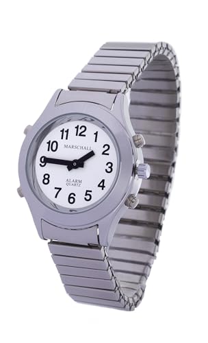 Sprechende Analog-Armbanduhr für Damen 32 mm silberfarben mit Metall-Zugband D-SM