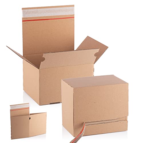 WPTrading - 50 Stück Automatik-Faltkarton 1-wellig 160 x 130 x 70 mm Wellpappe Braun - automatischer Versandkarton für Warensendung, Paket & Päckchen klein (S) - Karton-Versand-Verpackung extra stark