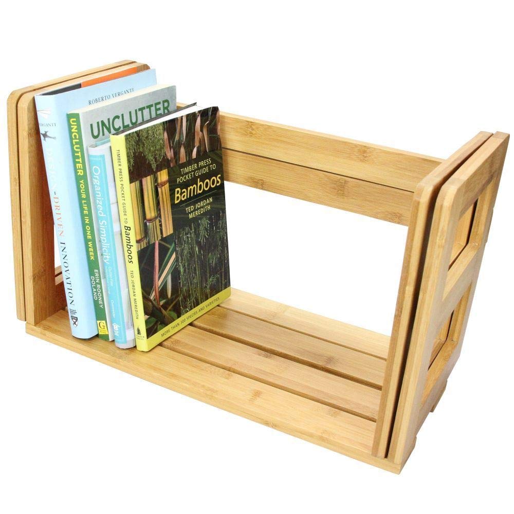 Woodquail Buch Rack Schreibtisch Erweiterbar Verstellbar Bücherregal, Aus Natürlichem Bambus (ohne Schubladen)