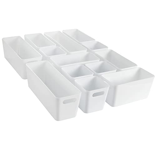 13 Teile Organizer Set - 10 cm hoch - weiß - Boxen in 3 Größen - Schubladeneinsatz - passend für Schubladen von 40 x 60 cm