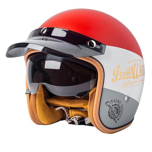 Motorrad Retro Halbhelm Erwachsene Männer Frauen Vintage Deutscher Stil 3/4 Halbhelme mit Verstellbarer Schnellverschlussschnalle für Roller Moped Cruiser Chopper ATV Motorrad ECE-geprüft L