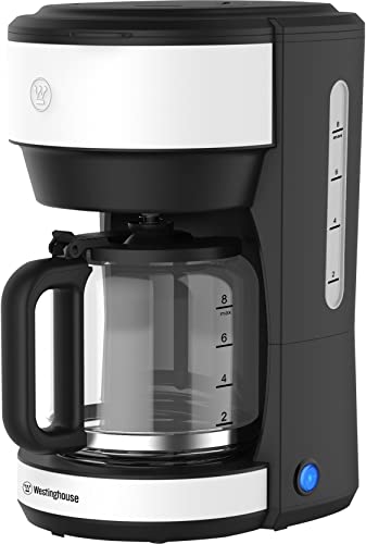 Westinghouse Kaffeemaschine Basic-Serie, Filterkaffeemaschine für bis zu 10 Tassen, Permanentfilter, Glaskanne, Tropfschutzsystem, Warmhaltefunktion bis zu 30 Minuten, Wasserstandsanzeige, weiß
