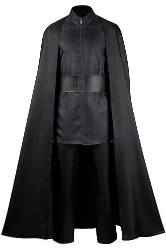 JOYPALY Herren Kylo Ren Kostüm Erwachsene Jedi Tunika Outfits Ritter Robe Schwarz Langer Umhang Schal Halloween SW Uniform Cosplay Full Set