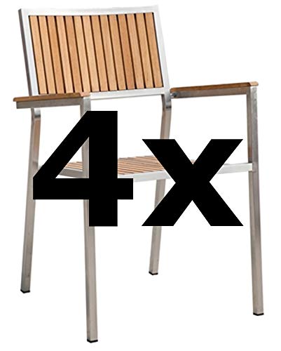 ASS 4Stk Designer Gartenstuhl mit Armlehne Gartensessel Stapelstuhl Stapelsessel Sessel Kuba-Teak Edelstahl Teak A-Grade stapelbar sehr robust Gastroqualität