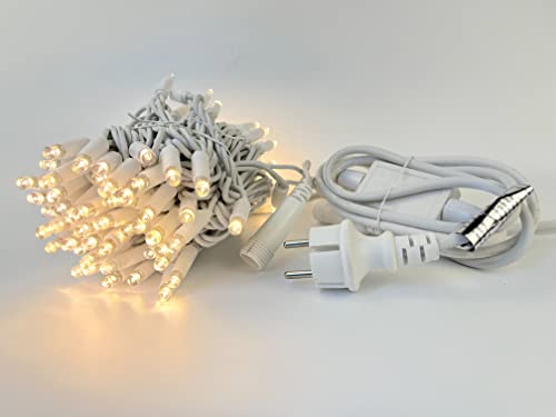 LEDZEIT - LED Basis Lichterkette, mit Netzkabel, Dauerlicht, 10m, 100 Warmweiß LEDs, Erweiterbar bis 200m, Extra Robust, Profi-System, Innen und Außen, Weihnachten, Feiertage