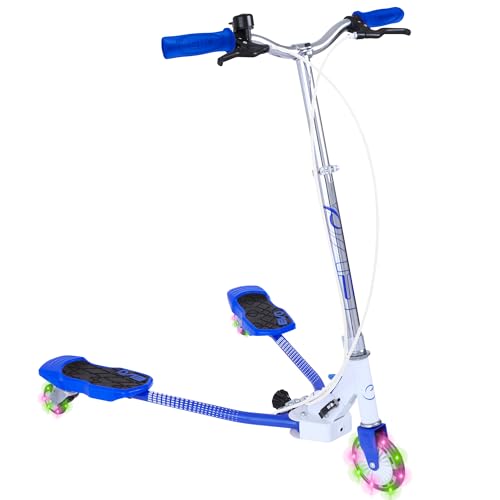 EVO Blue Junior V-Flex Tri Scooter mit leuchtenden Rädern für Kinder, faltbare und höhenverstellbare Griffe, Wackelroller für Kinder, geeignet für Kinder ab 6 Jahren