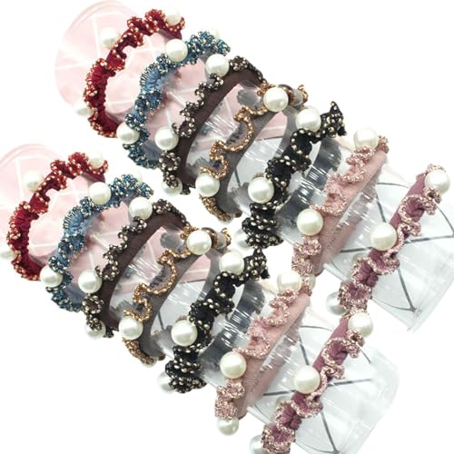10 x Perlen-Kunsthaarbänder, elastisch, Seilschwanzhalter: bunt