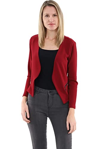 Malito Damen Blazer ohne Kragen | Sakko im Basic Look | Kurzjacke mit Zipper 6040 (Bordeaux M)