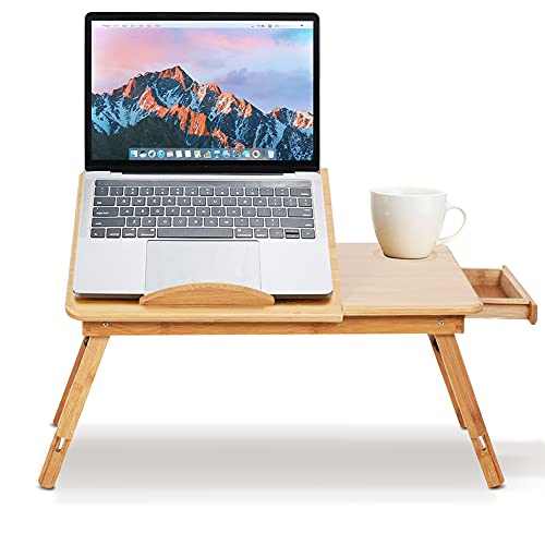 Yosoo Computer-Tisch für Bett, PC-Tablett für Notebook, Laptop, Bambus, zusammenklappbar, Notebook-Tisch, 30 x 50 x 20 cm (doppelte Blumen)
