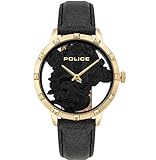 Police Unisex Erwachsene Analog Quarz Uhr mit Leder Armband PL16041MSG.02