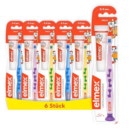 elmex Lern-Zahnbürste, weich, 6 Stück - Zahnbürste für Kinder von 0-2 Jahren mit Baby-Zahnpasta 20 ml