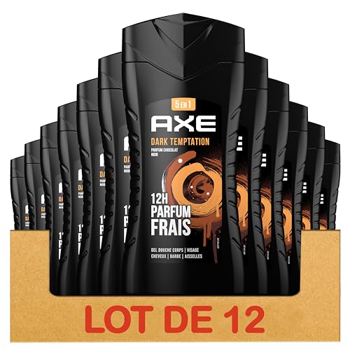 Axe Duschgel für Herren, 5 in 1, Dark Temptation, Gourmand, 24 Stunden feuchtigkeitsspendend, 87% Inhaltsstoffe natürlichen Ursprungs – 12 x 250 ml