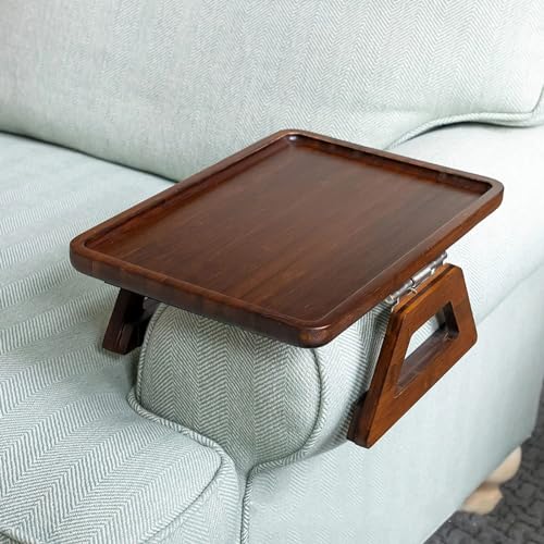 Ansteckbares Tablett, Sofatisch für breite Sofas, Couch-Arm-Tablett, tragbarer Tisch, TV-Tisch, Beistelltisch für kleine Räume, Sofa-Arm-Tisch (Farbe: Braun)