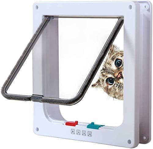 Sailnovo Katzentür 19 x 20 x 2,1 cm, weiß, Größe S, Katzentür mit 4-Wege-Verriegelung für Innen- und Außentüren, wetterbeständige Haustiertür