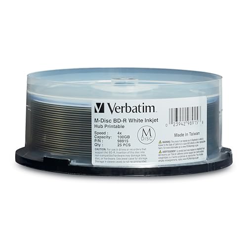 Verbatim 98915 M-DISC BD-R XL 100GB/1-4x , Inkjet 25-Disc Cakebox