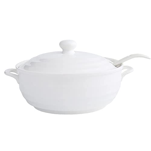 Hengqiyuan Suppenterrine mit Deckel, Weiße Keramik Terrine/Clay Pot/Keramikkochgeschirr mit Deckel Hitzebeständig, 1200ML