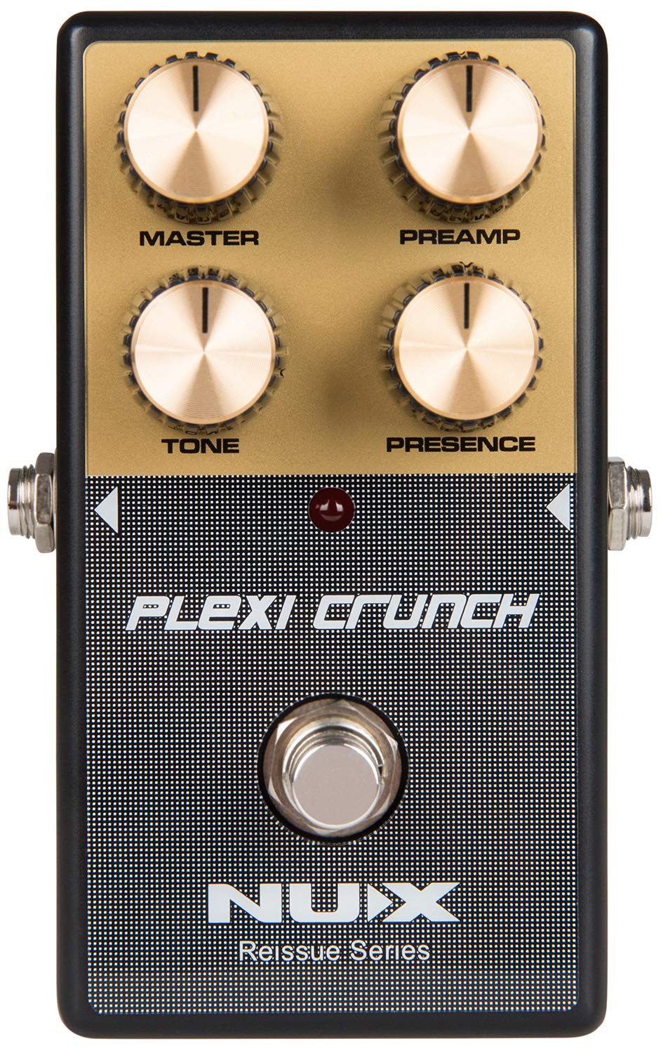Nux Plexi Crunch Pedal, E-Gitarren Effektpedal (Effektsteuerung mit Reglern für Master, Preamp, Tone, Presence, klassischer Rock-Sound, Batteriebetrieb möglich: 9V Batterie), Schwarz/Gold