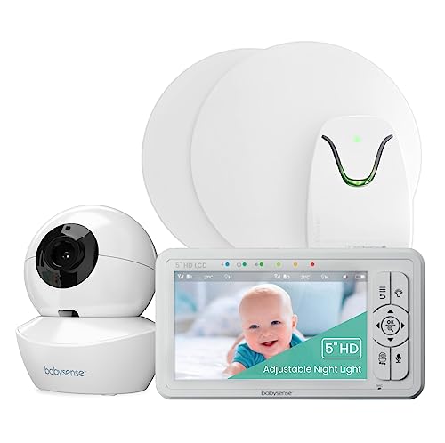 Babysense True Sleep – HD-Video & Bewegungs-Babyphone – 5 Zoll HD-Video-Babyphone mit Kamera und Audio mit Nachtlicht & Babysense 7 Baby-Atemmonitor unter der Matratze – 2-in-1