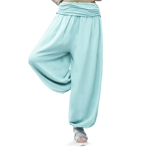 Gloop Damen Pumphose Haremhose Freizeithose Sommerhose Hose in Blumen Muster oder UniFarben HS201701 (XL-3XL, Pastell Pool 13090a43)