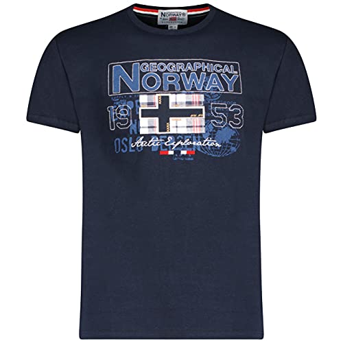 Geographical Norway, T T-Shirt, kurzärmelig, für Herren, Rundhalsausschnitt, mit Aufdruck auf der Vorderseite, Modell Jumpia, erhältlich in 4 Farben (M bis XXXL Gr. M, marine