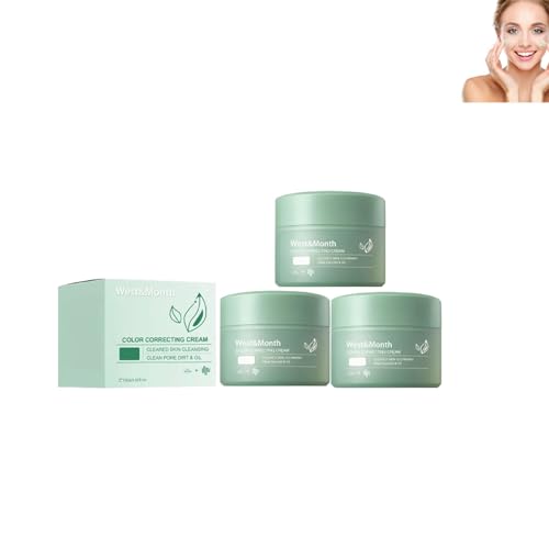 Kainec Farbkorrektur-Behandlungscreme, grüne Anti-Rötungs-Feuchtigkeitscreme für das Gesicht, hautreinigende Porenverschmutzung und Öl, beruhigende Gesichtscreme für alle Hauttypen ​ (3PCS)