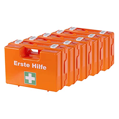 BIGPACK 5 x Erste-Hilfe-Koffer, mit Wandhalterung, Kunststoff, orange, DIN 13157