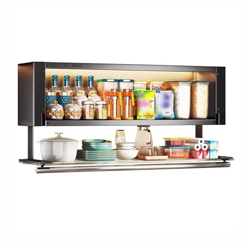 Pull Down Heavy Duty Shelf Organizer mit Explosionssicherem Glas Schranktür, Wandschrank Lagerung Gewürzregal, für Hohe Küchen-/Badeschränke (Color : Schwarz, Size : 70cm/27.6in)