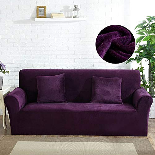 OKJK Plüsch Verdickte Sofabezug, Elastisch Universal, Für Wohnzimmer Sofa Protector, Geeignet Für Jedes Sofa (Purple,1-seat 90-140cm)