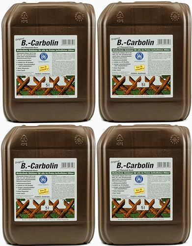 4x 5 Liter B-Carbolin Holzlasur + 1x GRATIS KARABINERHAKEN! Öl, Holz Lasur, Zaunfarbe, Holzfarbe, Holzanstrich, 20L, Farbe Braun