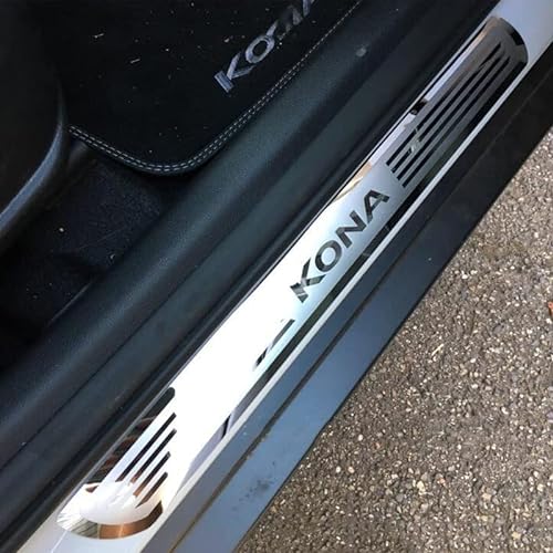 4 Stück Auto Edelstahl Einstiegsleisten Einstiegsleistenschutz Abnutzungsplatte Türschweller Dekorations Protector Zubehör, für Hyundai KONA/KAUAI 2018