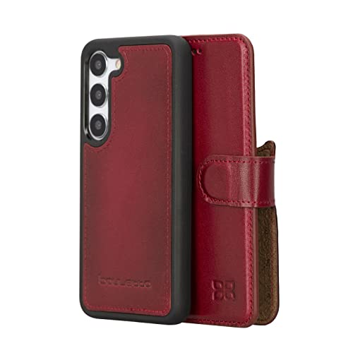 BOULETTA Samsung Galaxy S23 Lederhülle, Handgemachte Galaxy S23 Leder Brieftasche Hülle mit Kartenhalter für Männer und Frauen, RFID Geschützt, Kickstand (Rot)