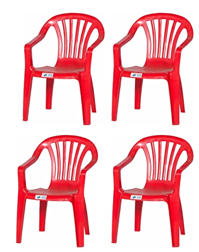 hLine Kinder Gartenstuhl Stapelsessel Sessel Stuhl für Kinder in/Out (4 Stück rot), 868446