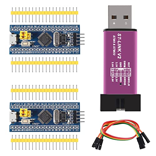 ST-Link V2 Programmiergerät-Emulator-Downloader (zufällige Farbe) + 2 STÜCKE 40-poliger STM32F103C6T6 ARM STM32 SWD-Mindestsystemplatine Micro-USB für Arduino