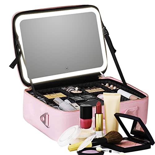 OFFSUM Make-up mit Spiegel, große Kapazität Reise – Reise Kosmetik Zug Case Organizer für Kosmetik Make-up Pinsel Toilette Cipliko, Rosa, L