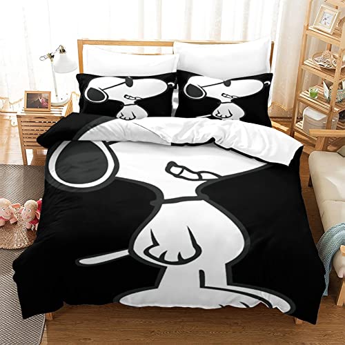 Snoopy Bettwäsche 3D Animierte Figuren Betten Set Bettwäsche Set 3 Teilig Bettbezüge Mikrofaser Bettbezug Mit Reißverschluss Und 2 Kissenbezug Doppel（200x200cm）