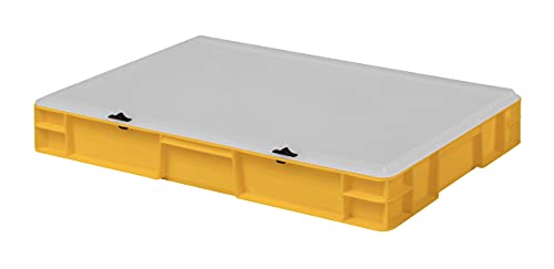 Design Eurobox Stapelbox Lagerbehälter Kunststoffbox in 5 Farben und 16 Größen mit transparentem Deckel (matt) (gelb, 60x40x8 cm)