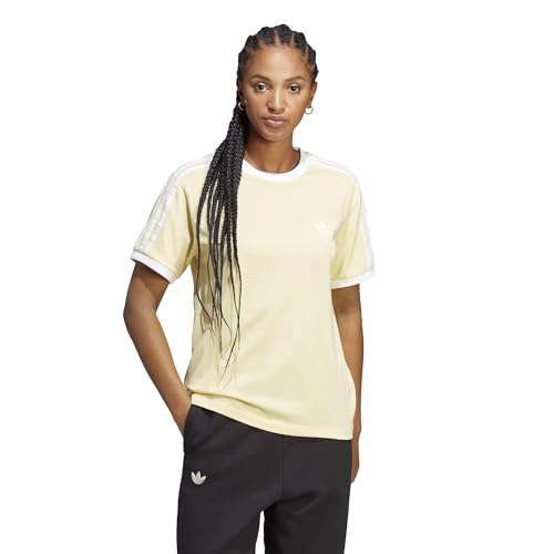 adidas Originals Damen T-Shirt Übergröße 3-Streifen, Fast gelb, Groß