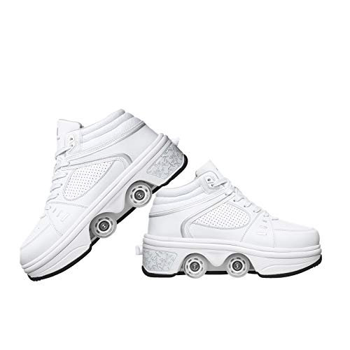 Inline-Skate Rollschuh Roller Skates Lauflernschuhe,2 In 1 Mehrzweckschuhe Sneakers Schuhe Mit Rollen Skateboardschuhe,White-EUR36