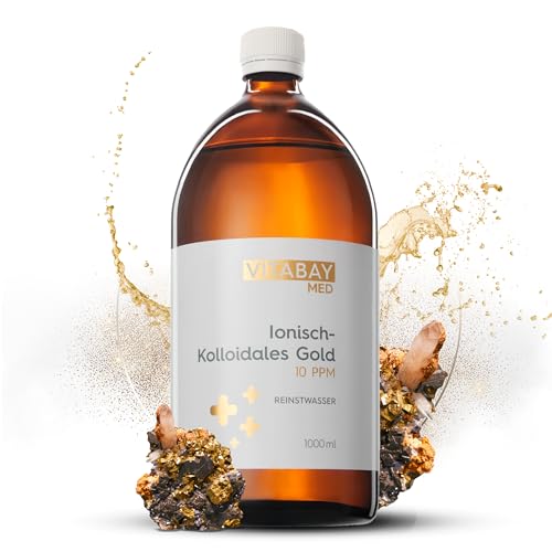 Vitabay Kolloidales Gold 10 PPM • 1000 ml • Hochdosiert • Reinheitsstufe 99,99% • Braunglasflasche