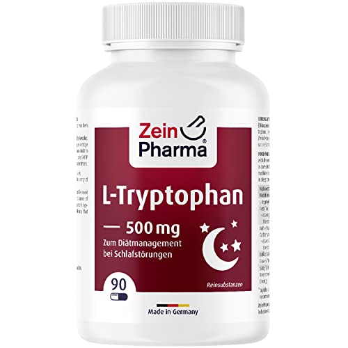 ZeinPharma L-Tryptophan 500 mg, 90 Kapseln, Aminosäure L-Tryptophan, Premium Vitalstoff ohne Zusatzstoffe, Reinsubstanz mit veganem Qualitätssiegel