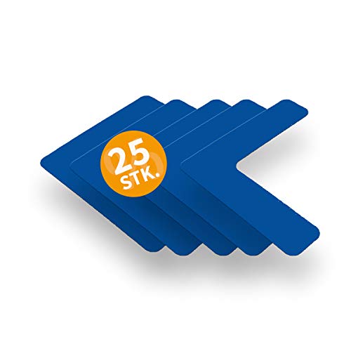 Betriebsausstattung24 Stellplatzmarkierung zur Lagerplatzkennzeichnug | TYP L-Stück | PVC selbstklebend | sofort befahrbar | 25 Stück (VE) (5,0/20,0 x 20,0, blau)