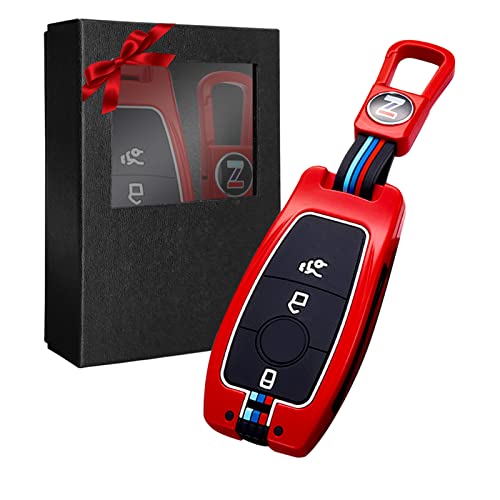 Yumzeco Zinklegierung Autoschlüssel Cover Schlüsselhülle Kompatibel mit Mercedes Benz A B C E S R G M GLA GLC GLE GLS SL SLK CLK CLS SLC SLK Schlüssel Schutzhülle Geschenkbox Autoschlüssel Hülle Rot