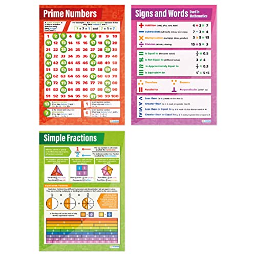Daydream Education Prime Numbers Poster/Mathematikposter, Hochglanz-Papier, 850 mm x 594 mm (A1), Mathematik-Diagramme für das Klassenzimmer, Bildungstabellen von 3 Stück