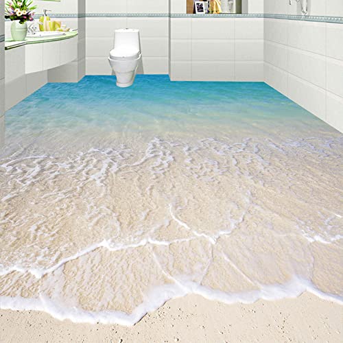 NWAMTF Benutzerdefinierte selbstklebende Boden Wandbild Tapete Moderne Strand Meerwasser 3D Bodenfliesen Aufkleber Badezimmer Küche,350 * 245cm